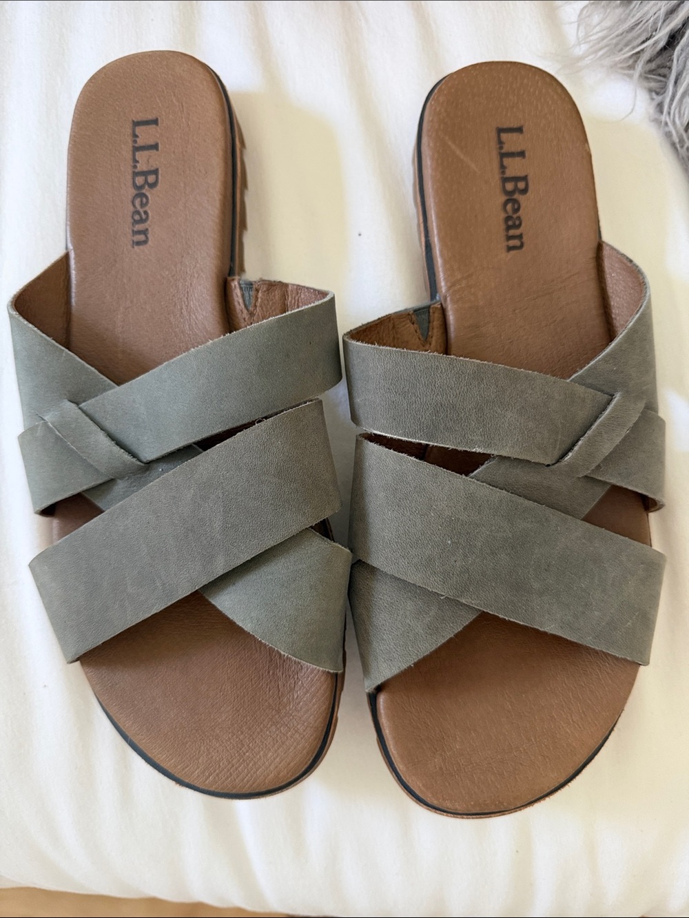 L.L. Bean Women's Olive Crisscross Slide Sandals, never worn
